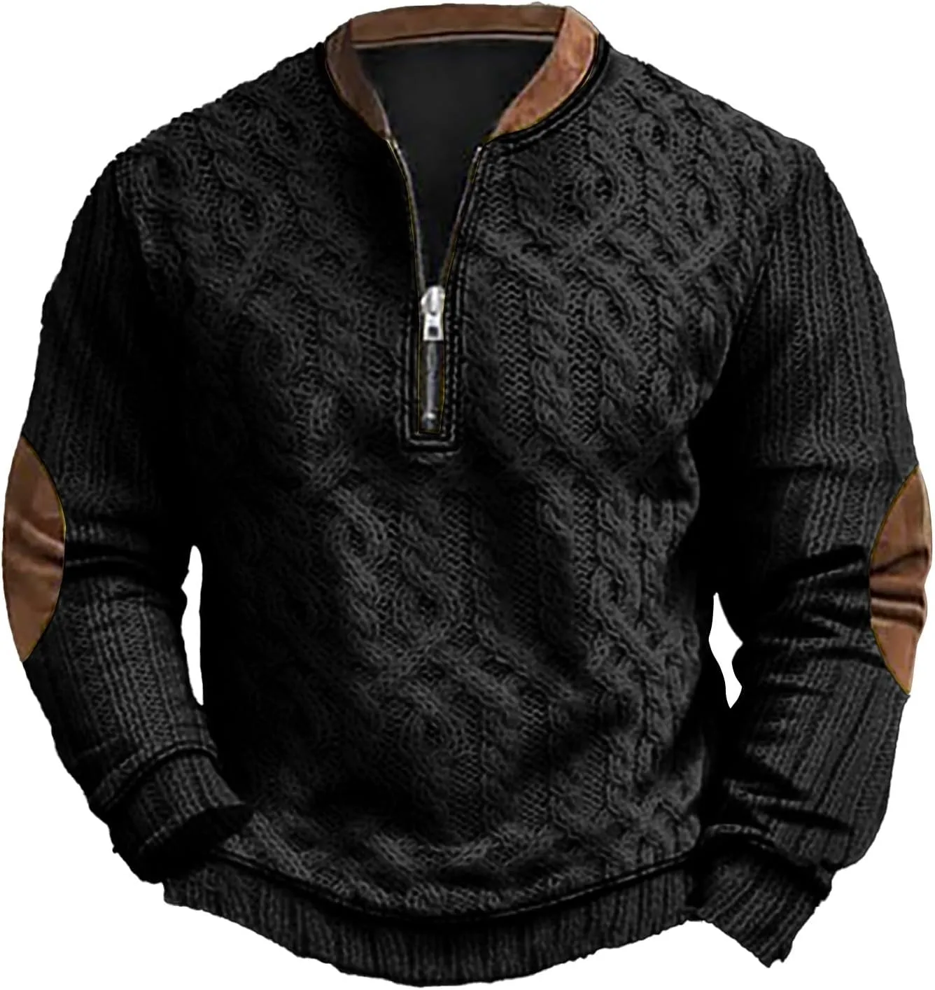 Mens Sweatshirts Hoodies Quarter Zip Oversized Vintage Printed Knit Pullover Loose Warm Fashion Crew Neck Sweater