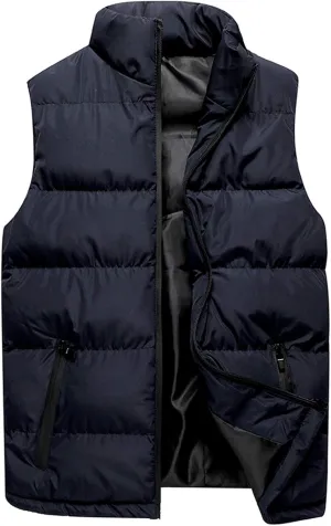 Mens Winter Down Vest Padded Puffer Vest Plus Size Lightweight Down Jacket Sleeveless Zip Up Quilted Gilet Jacket Outwear