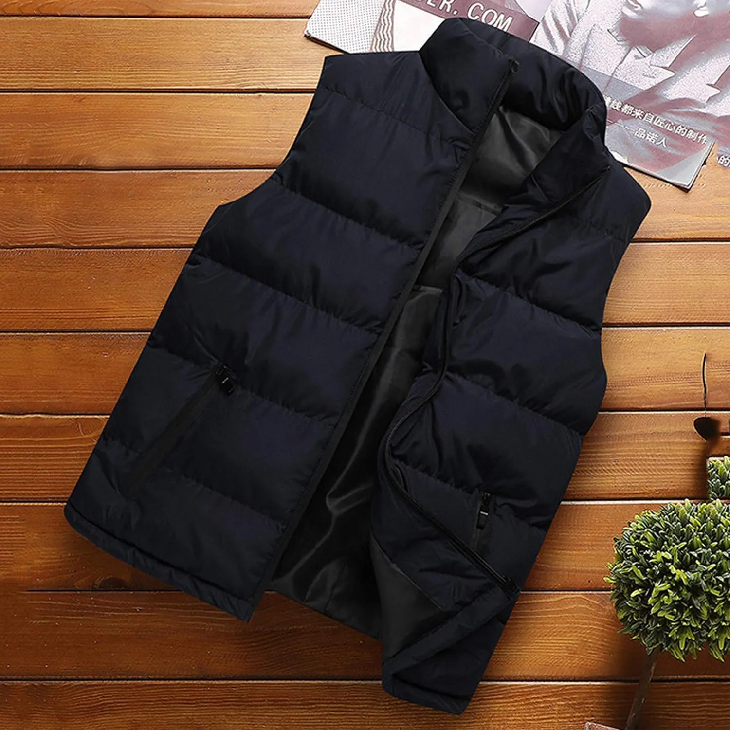 Mens Winter Down Vest Padded Puffer Vest Plus Size Lightweight Down Jacket Sleeveless Zip Up Quilted Gilet Jacket Outwear