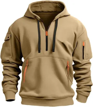 Mens Zip up Hoodies Multiple Pockets Lapel Sweatshirts Fashion Fleece Warm Loose Casual Tops Sports 2024 New