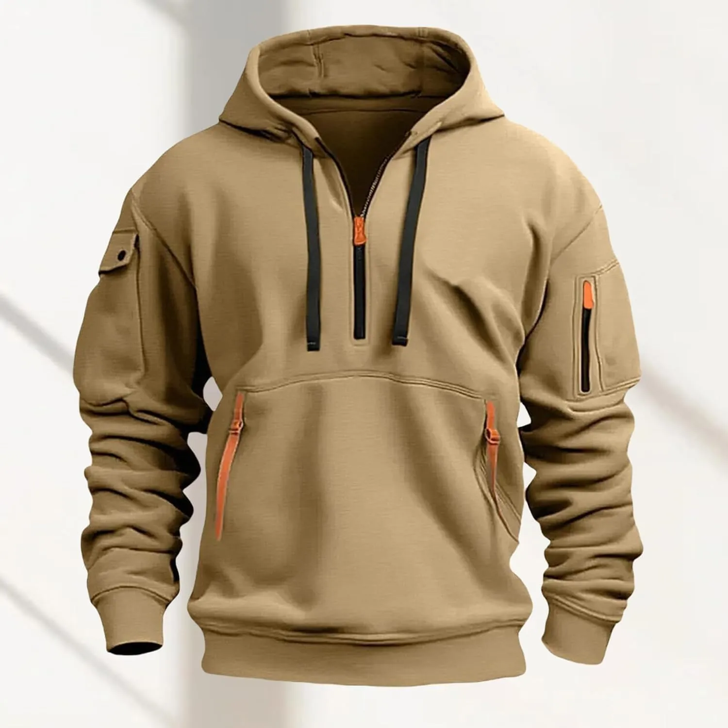Mens Zip up Hoodies Multiple Pockets Lapel Sweatshirts Fashion Fleece Warm Loose Casual Tops Sports 2024 New