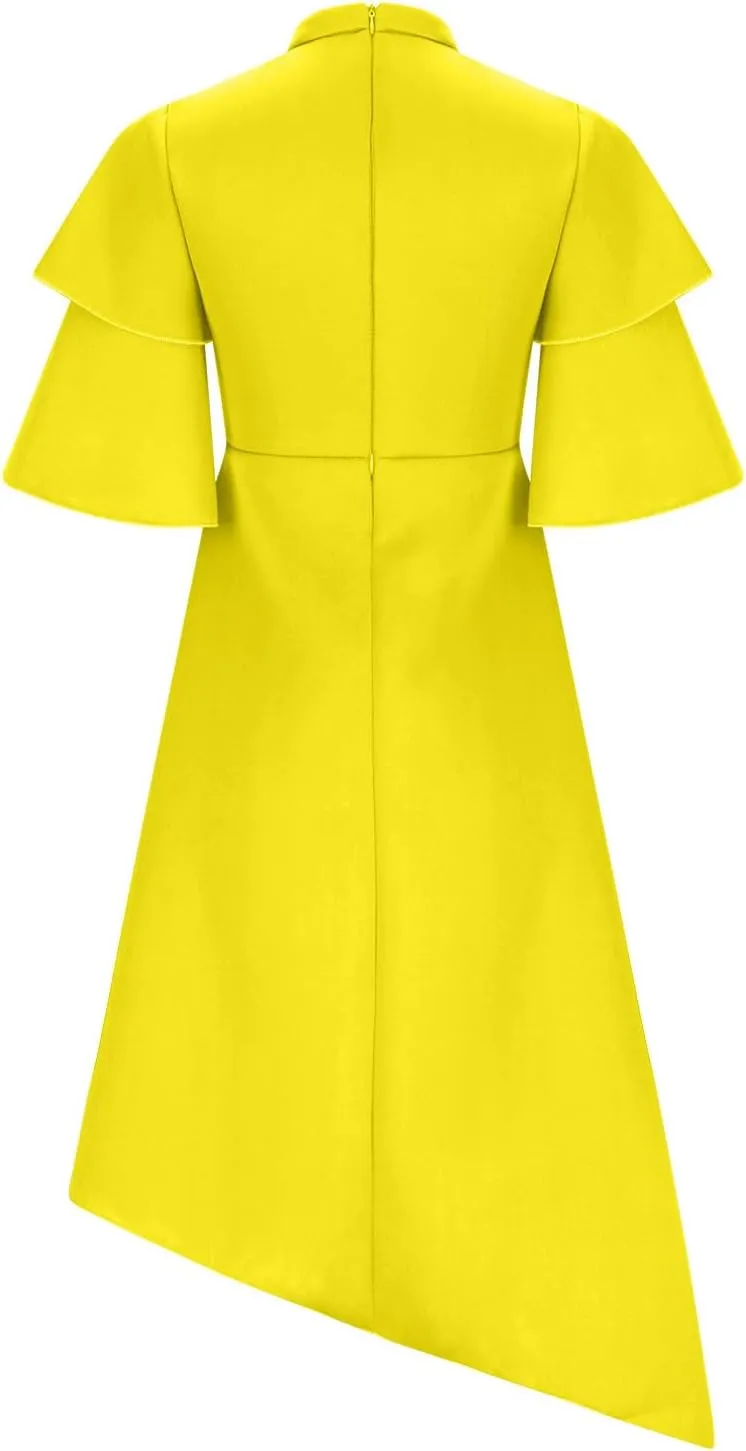 Midi Dresses for Women Casual Boho Flare Sleeve Asymmetrical Hem Dress Fall Fashion Club Party Dresses Trendy Clothes