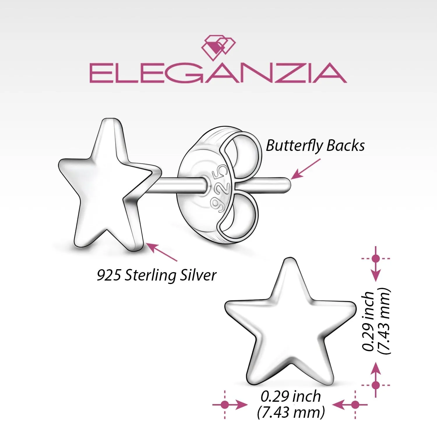 Minimal Star Stud Earrings Sterling Silver