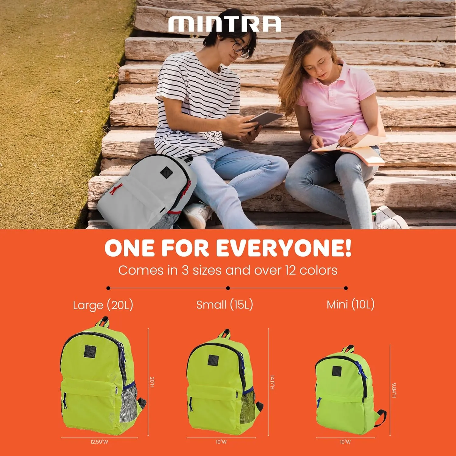 Mintra Office Backpack, Water-resistant Everyday Bag with Adjustable Straps, Unisex Backpack for Travel, College, Multi-Compartments with Secure Zippers, Aqua Green, 10L Mini, 10" W x 9.84" H