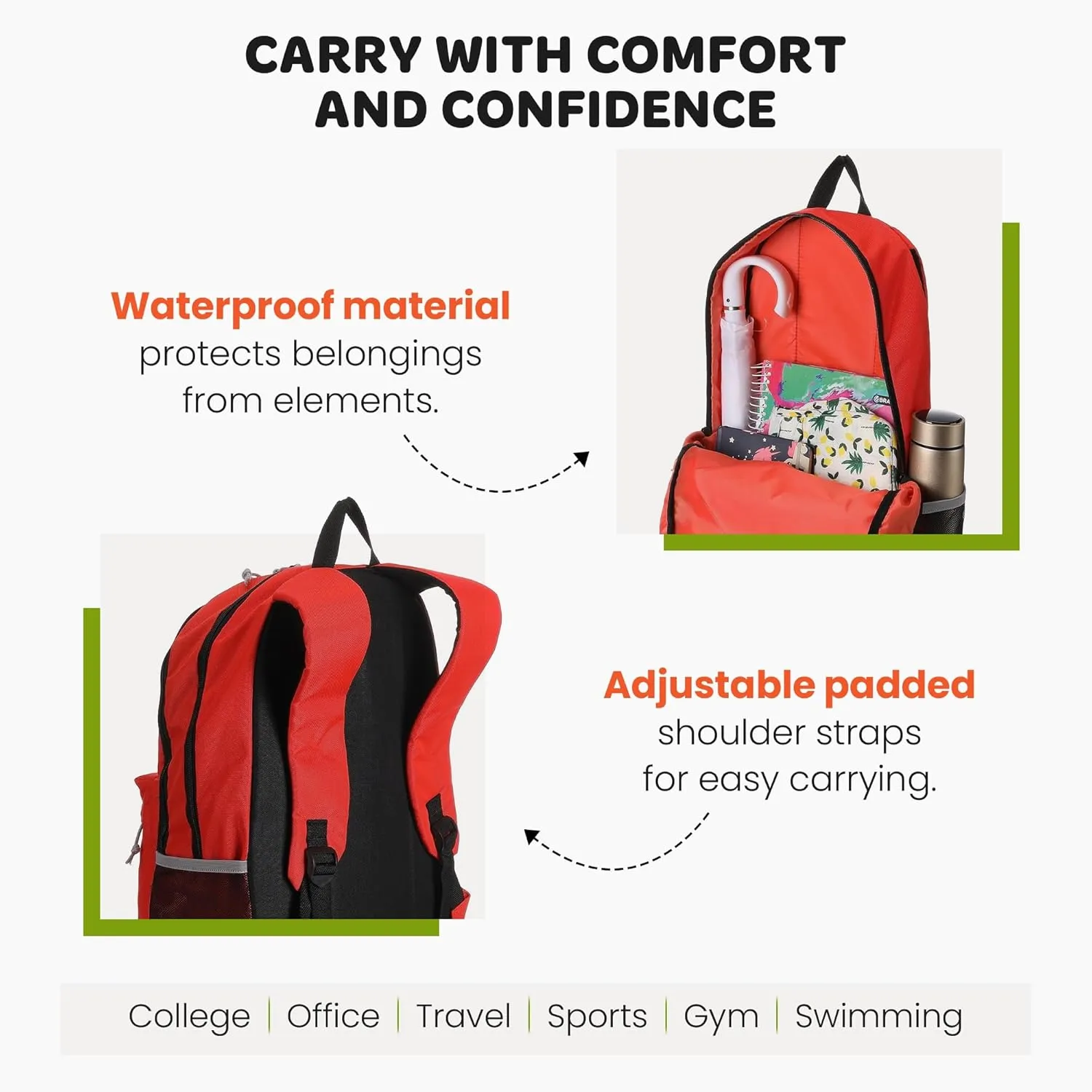 Mintra Office Backpack, Water-resistant Everyday Bag with Adjustable Straps, Unisex Backpack for Travel, College, Multi-Compartments with Secure Zippers, Aqua Green, 10L Mini, 10" W x 9.84" H