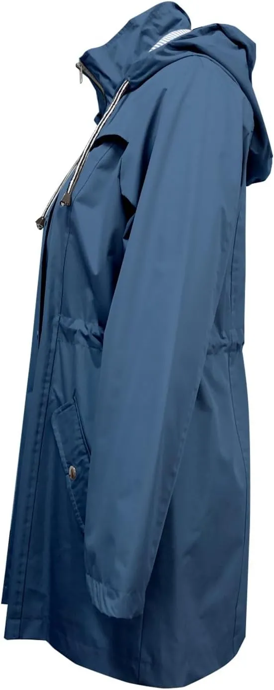 Miyaomn Women's Striped Lined Hooded Rain Jacket Active Outdoor Hiking Lightweight Trench Coat Outdoor Waterproof Windbreaker
