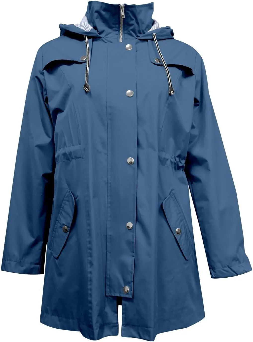 Miyaomn Women's Striped Lined Hooded Rain Jacket Active Outdoor Hiking Lightweight Trench Coat Outdoor Waterproof Windbreaker