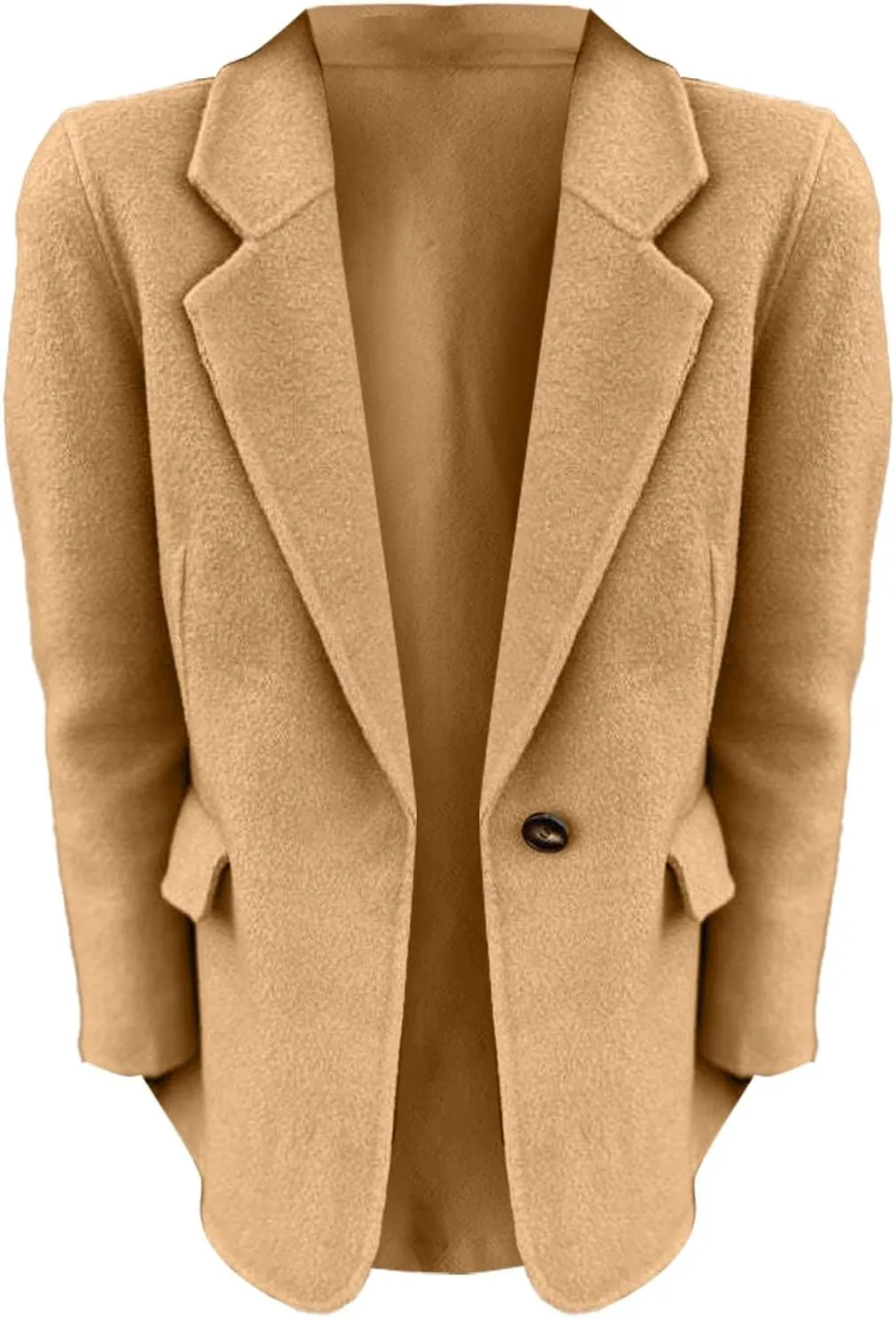 Miyaomn Women's Winter Wool Blend Trench Coats Notch Lapel One Button Pea Coat Oversized Warm Overcoat Jackets Long Outerwear
