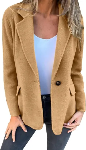Miyaomn Women's Winter Wool Blend Trench Coats Notch Lapel One Button Pea Coat Oversized Warm Overcoat Jackets Long Outerwear