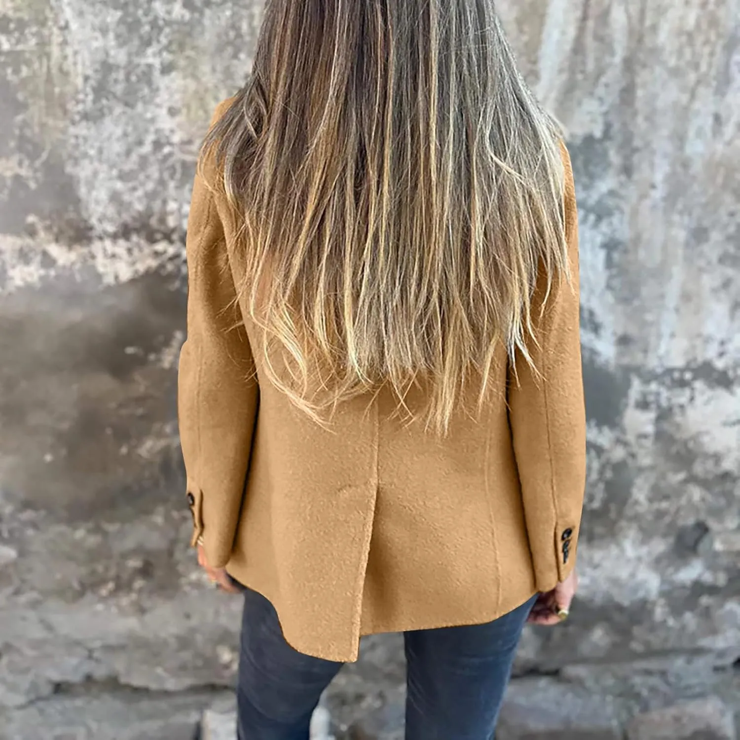 Miyaomn Women's Winter Wool Blend Trench Coats Notch Lapel One Button Pea Coat Oversized Warm Overcoat Jackets Long Outerwear