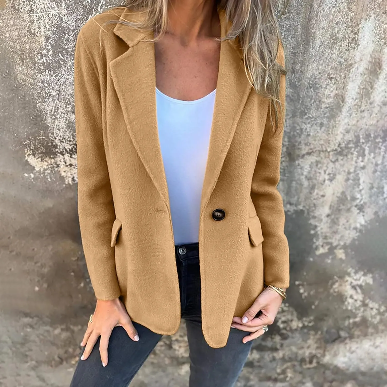 Miyaomn Women's Winter Wool Blend Trench Coats Notch Lapel One Button Pea Coat Oversized Warm Overcoat Jackets Long Outerwear
