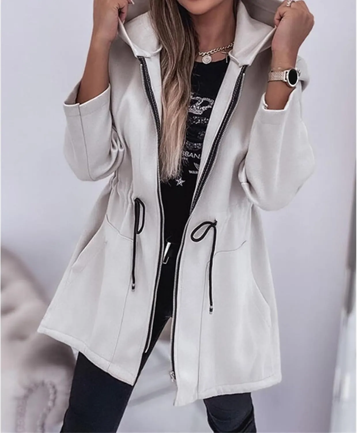 Mmoneyake Long Jackets for Wome 2024 Cozy Zip Up Plain Hoodies Drawstring Fleece Jacket Open Front Cardigan Fall Winter Coat