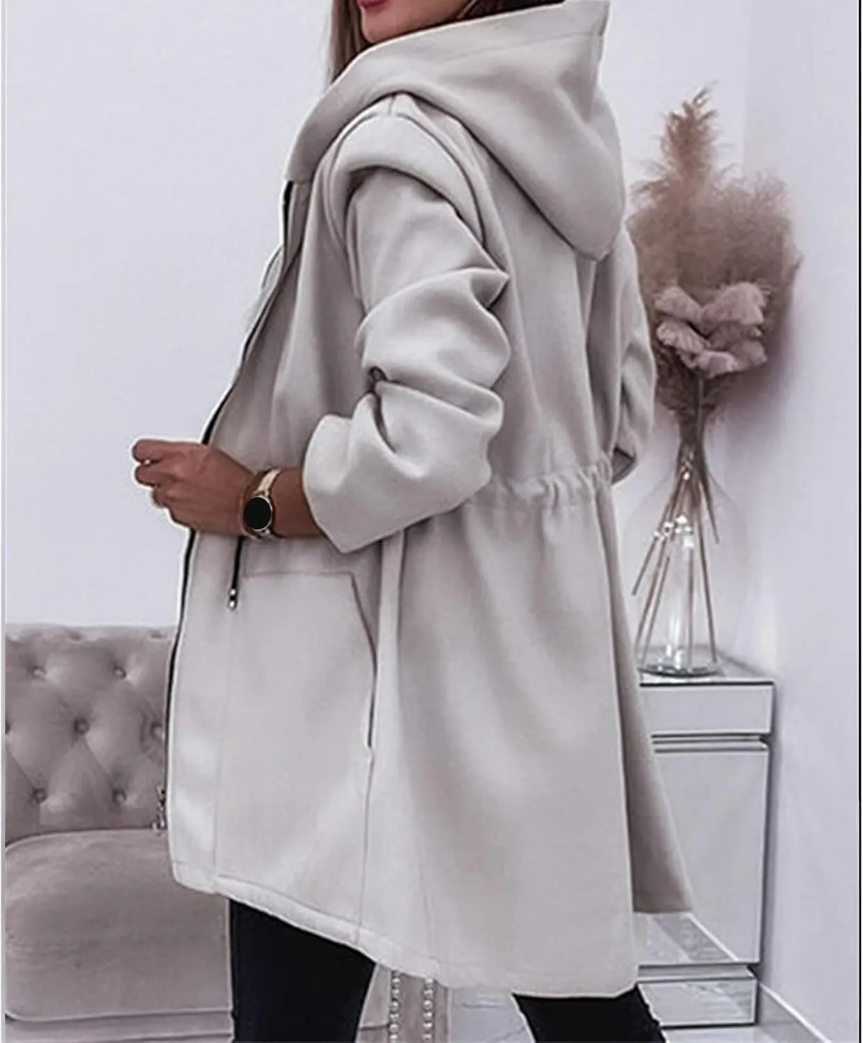 Mmoneyake Long Jackets for Wome 2024 Cozy Zip Up Plain Hoodies Drawstring Fleece Jacket Open Front Cardigan Fall Winter Coat