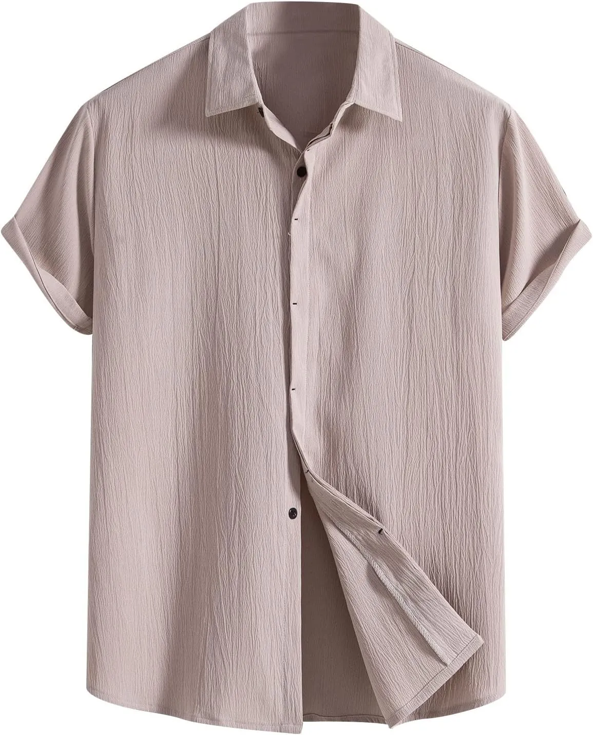 Muscularfit Button Down Short Sleeve Shirts for Men Casual Cotton Linen Solid Color Top Summer Light Weight Soft Fitted Shirt
