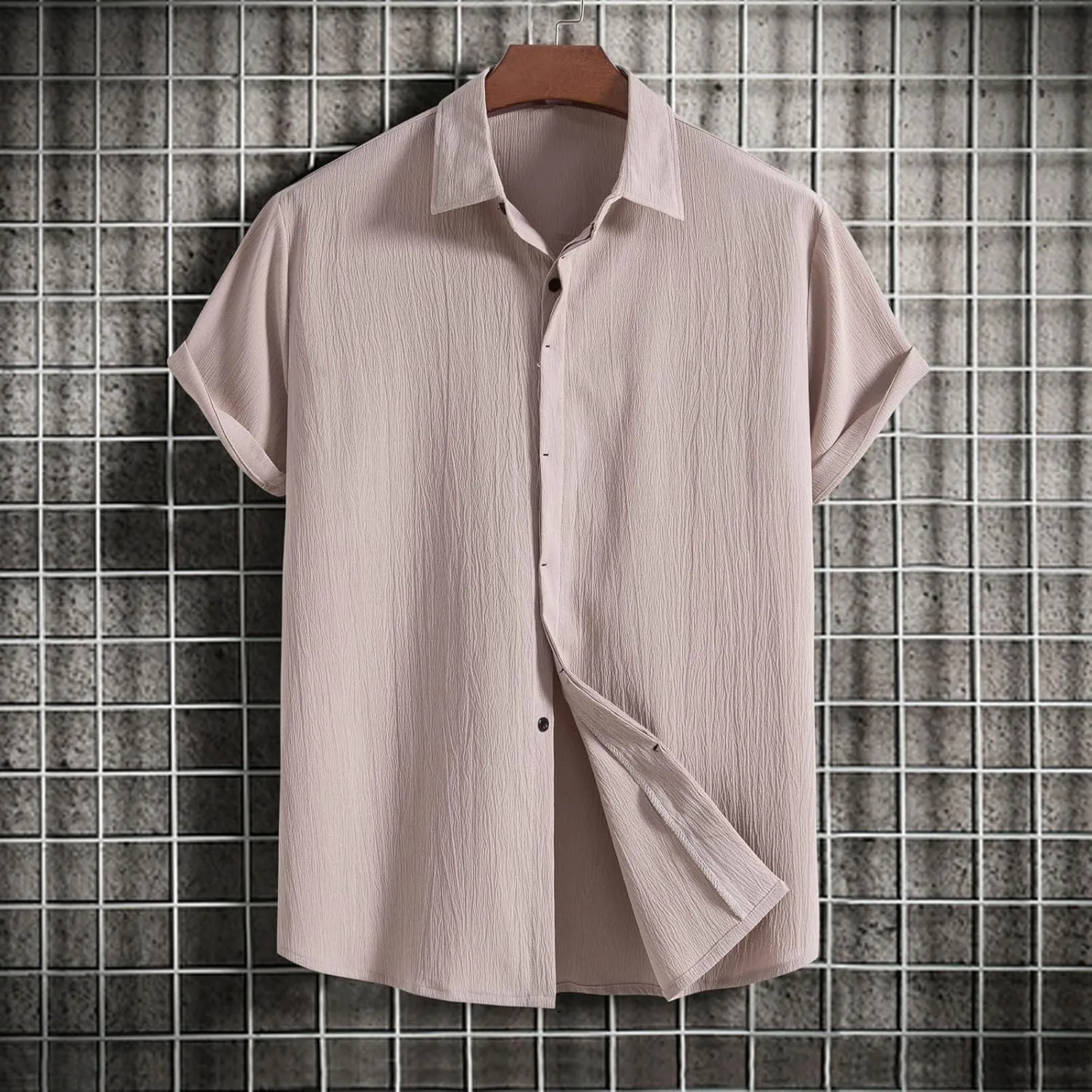 Muscularfit Button Down Short Sleeve Shirts for Men Casual Cotton Linen Solid Color Top Summer Light Weight Soft Fitted Shirt