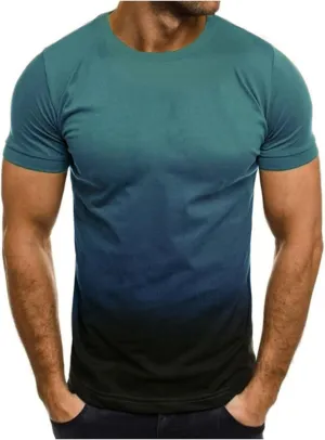 Muscularfit Casual Shirts for Men Fashion Short Sleeve Crewneck Tops Summer Loose Fit Gradient Color Beach Work Pullover 2024