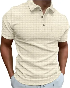 Muscularfit Golf Shirts for Men Short Sleeve Waffle Knit Button Down Shirts Summer Muscle Fit Pullover Athletic Henley Shirt