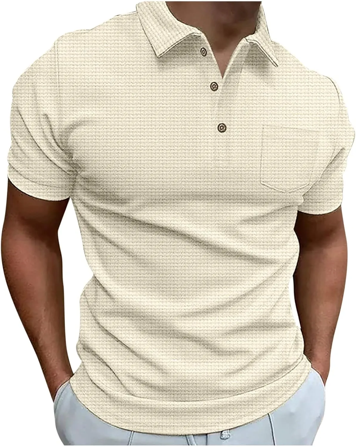 Muscularfit Golf Shirts for Men Short Sleeve Waffle Knit Button Down Shirts Summer Muscle Fit Pullover Athletic Henley Shirt