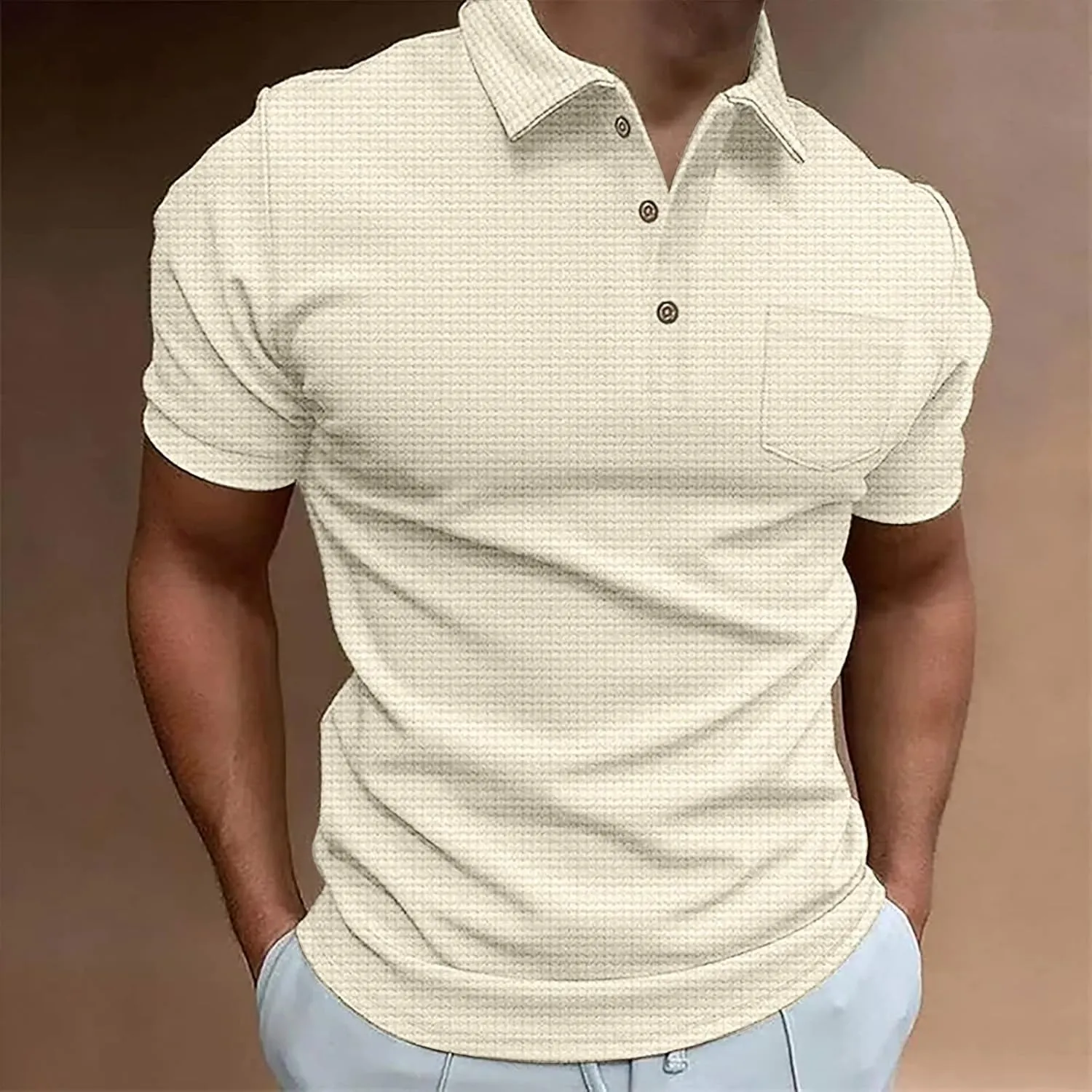 Muscularfit Golf Shirts for Men Short Sleeve Waffle Knit Button Down Shirts Summer Muscle Fit Pullover Athletic Henley Shirt