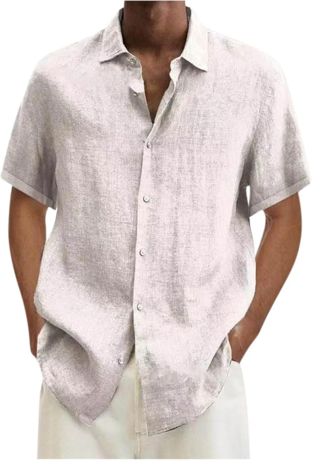 Muscularfit Mens Boys White Button Down Shirt Casual Stylish Short Sleeve Cotton Linen T Shirts Summer Regular-Fit Sport Top