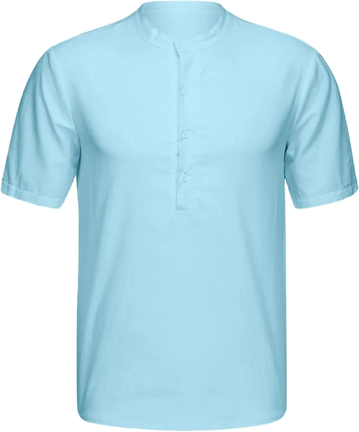 Muscularfit Mens Cotton Linen T Shirts Casual Stylish Short Sleeve Button Down Shirt Summer Regular-Fit Light Weight Tees
