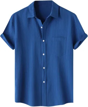 Muscularfit Slim Fit Dress Shirts for Men 2024 Casual Short Sleeve Button Down Shirt Summer Regular Fit Solid Collar Shirts