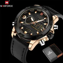 NAVIFORCE Luxury Brand Leather Quartz Watch Men Clock LED