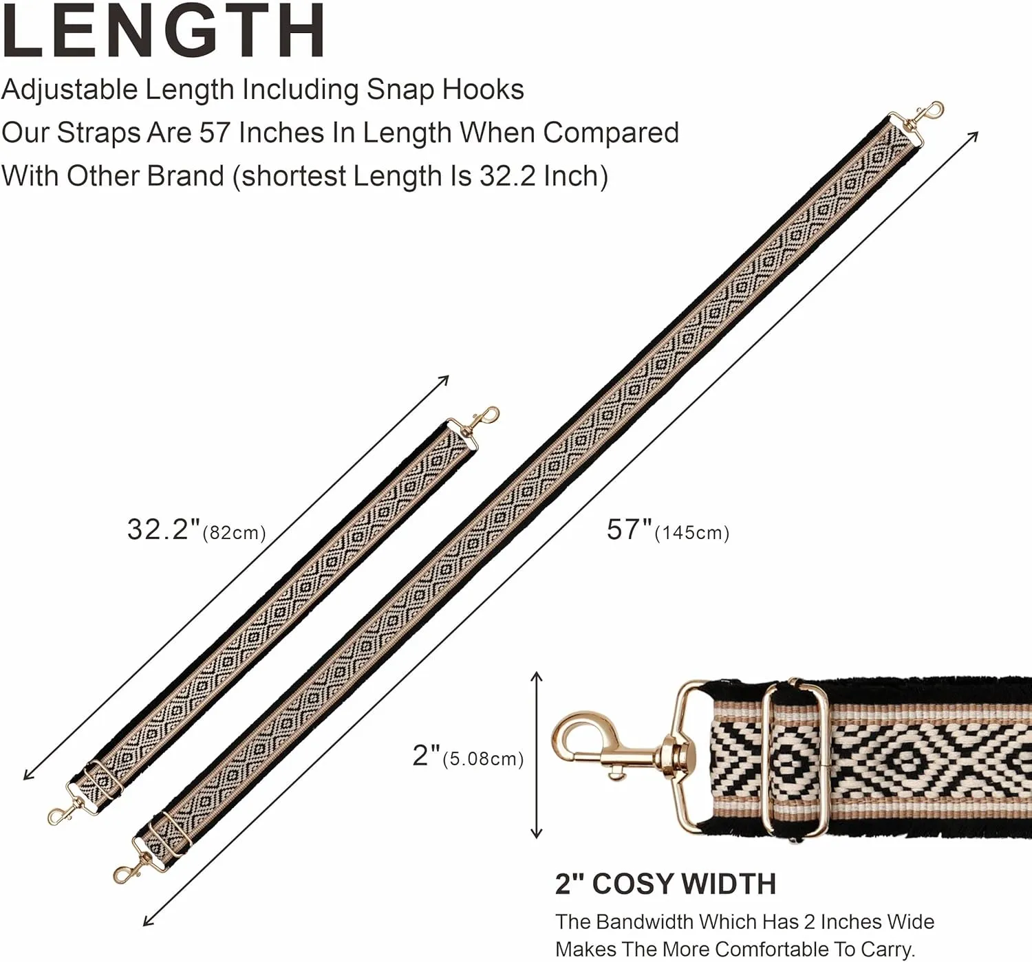 Nefelibata Purse Strap,2" Wide Purse Strap Adjustable Replacement,Multi-pattern Crossbody Handbag Strap
