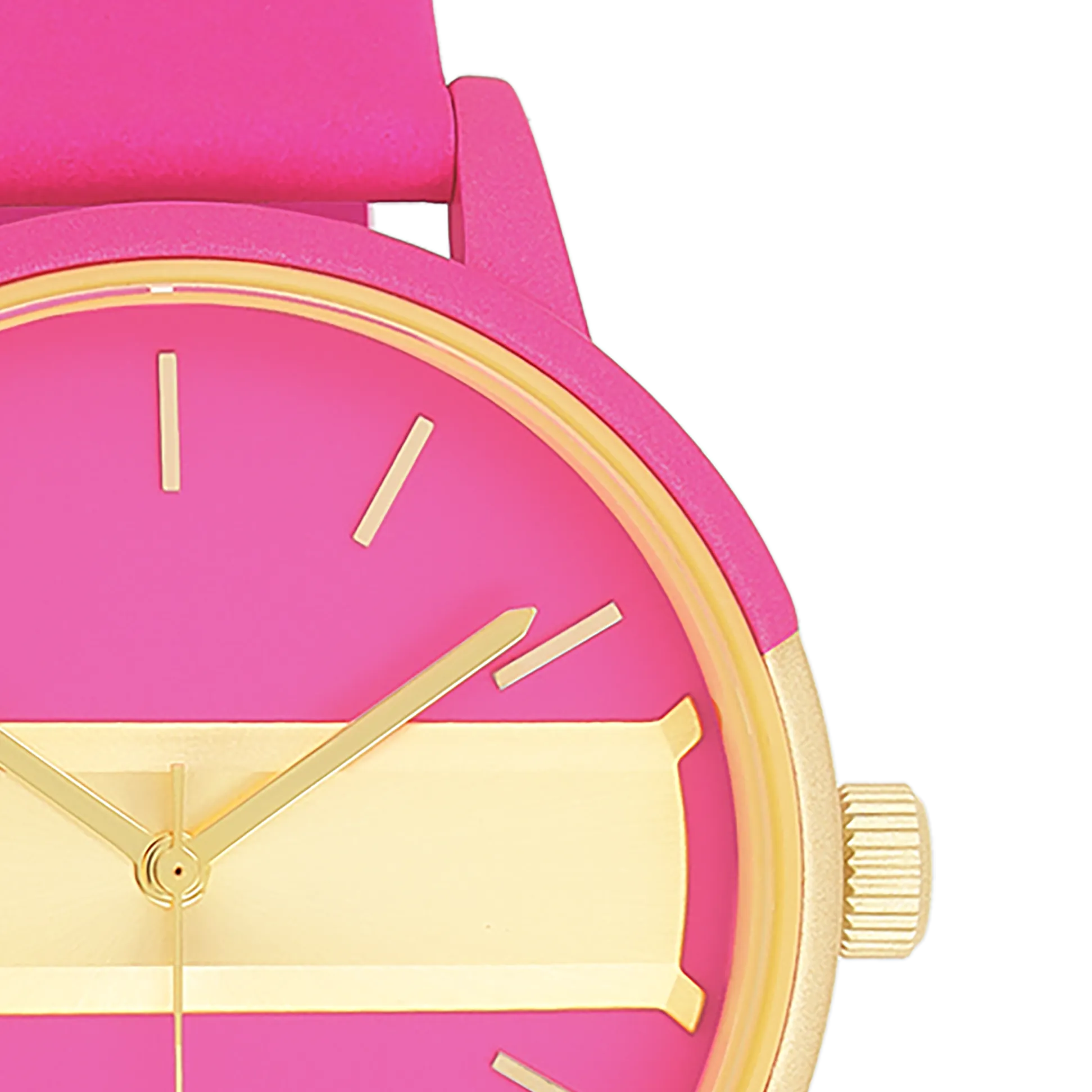 Neon pink/gold coloured OOZOO watch with neon pink leather strap - C11192