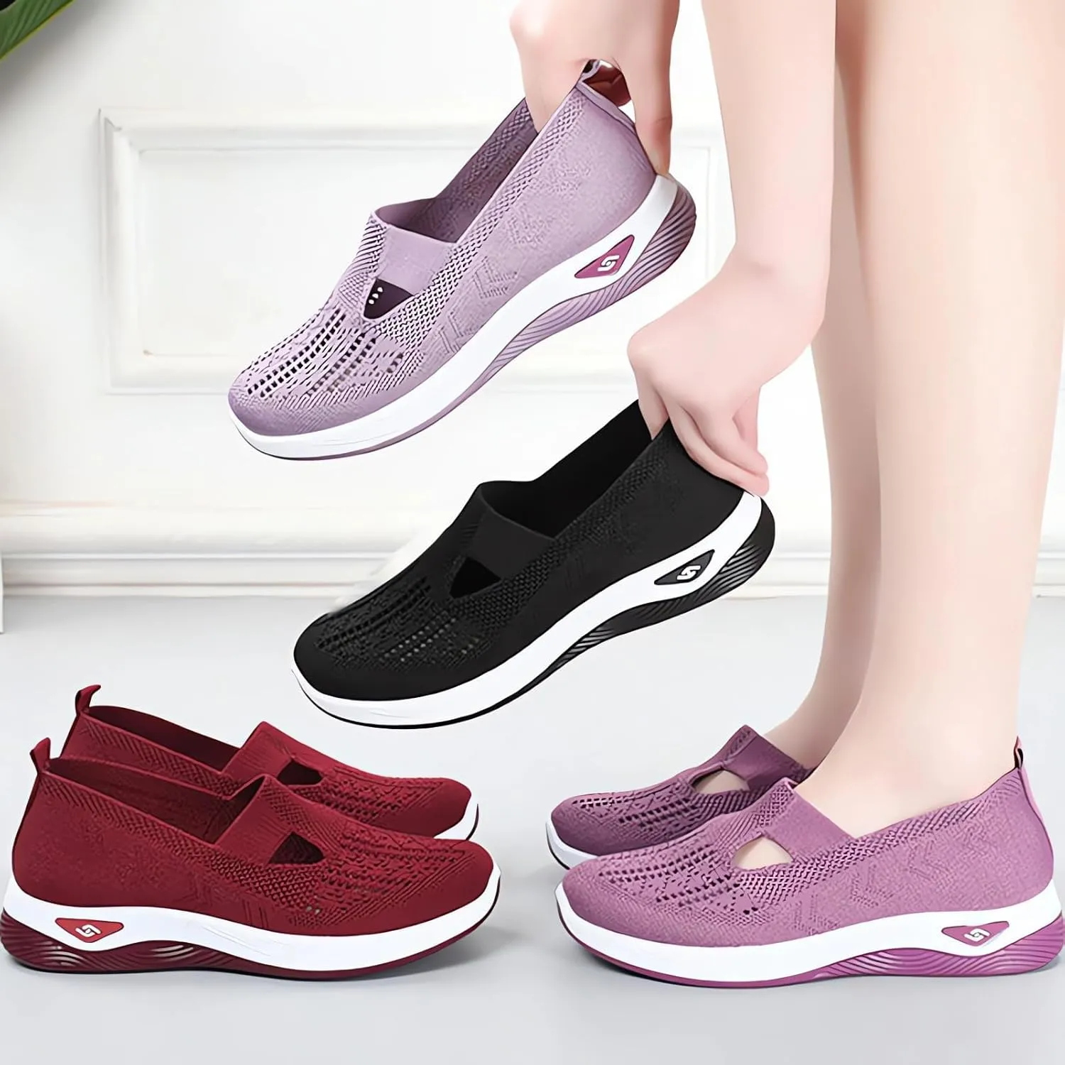 Orthopedic Shoes for Women Woven Breathable Shoes Slip on Diabetic Foam Shoe Walking Sport Sneakers with Arch Support
