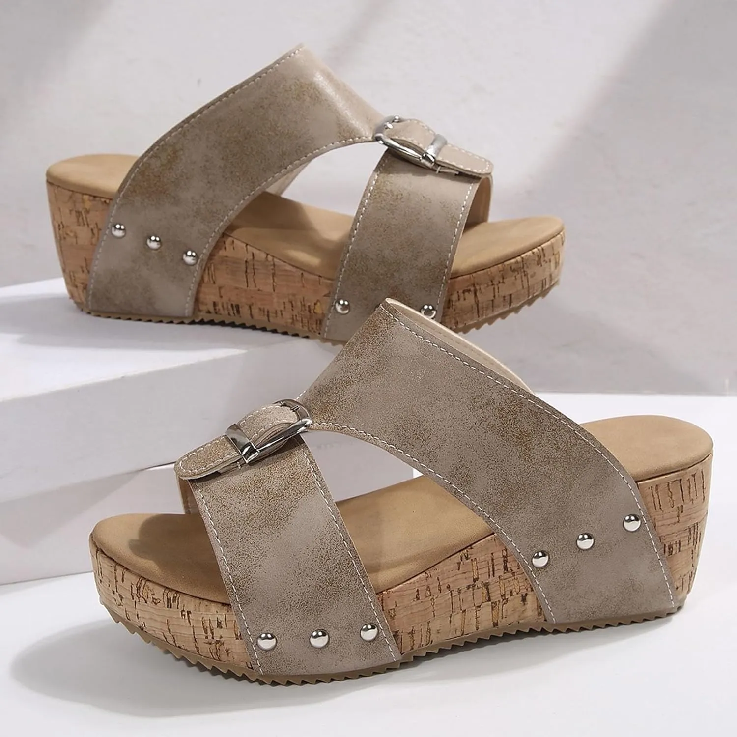 Orthopedic Wedge Sandals for Women 2025,Wide Width Dressy Platform Chunky Heels Slides Summer Comfortable Slip On Mules Open Toe Casual High Heels Boho Beach Ladies Sandals