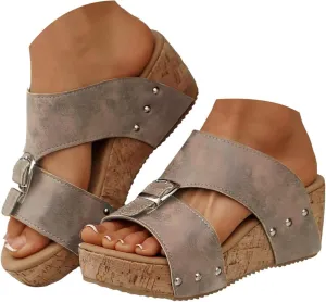 Orthopedic Wedge Sandals for Women 2025,Wide Width Dressy Platform Chunky Heels Slides Summer Comfortable Slip On Mules Open Toe Casual High Heels Boho Beach Ladies Sandals