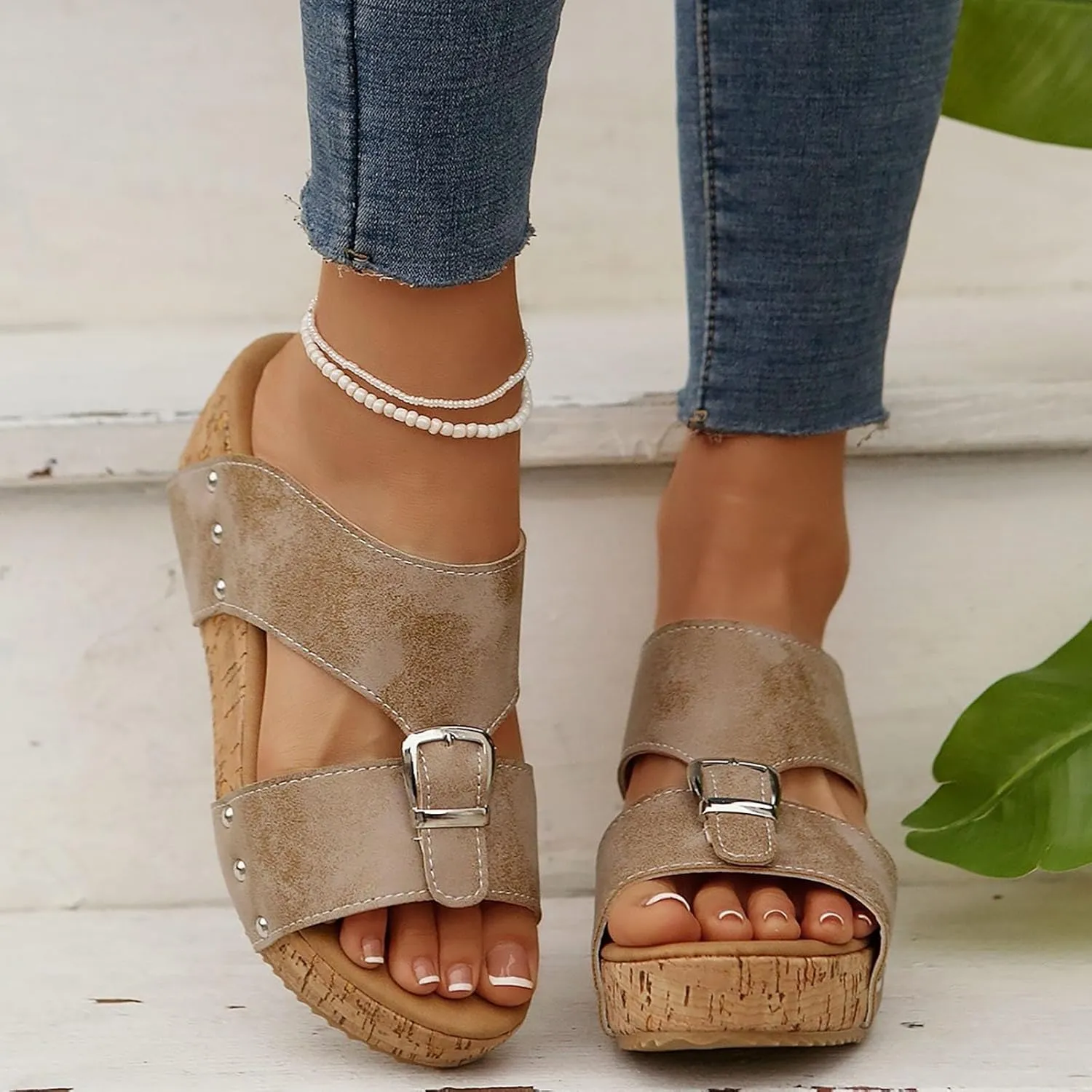 Orthopedic Wedge Sandals for Women 2025,Wide Width Dressy Platform Chunky Heels Slides Summer Comfortable Slip On Mules Open Toe Casual High Heels Boho Beach Ladies Sandals