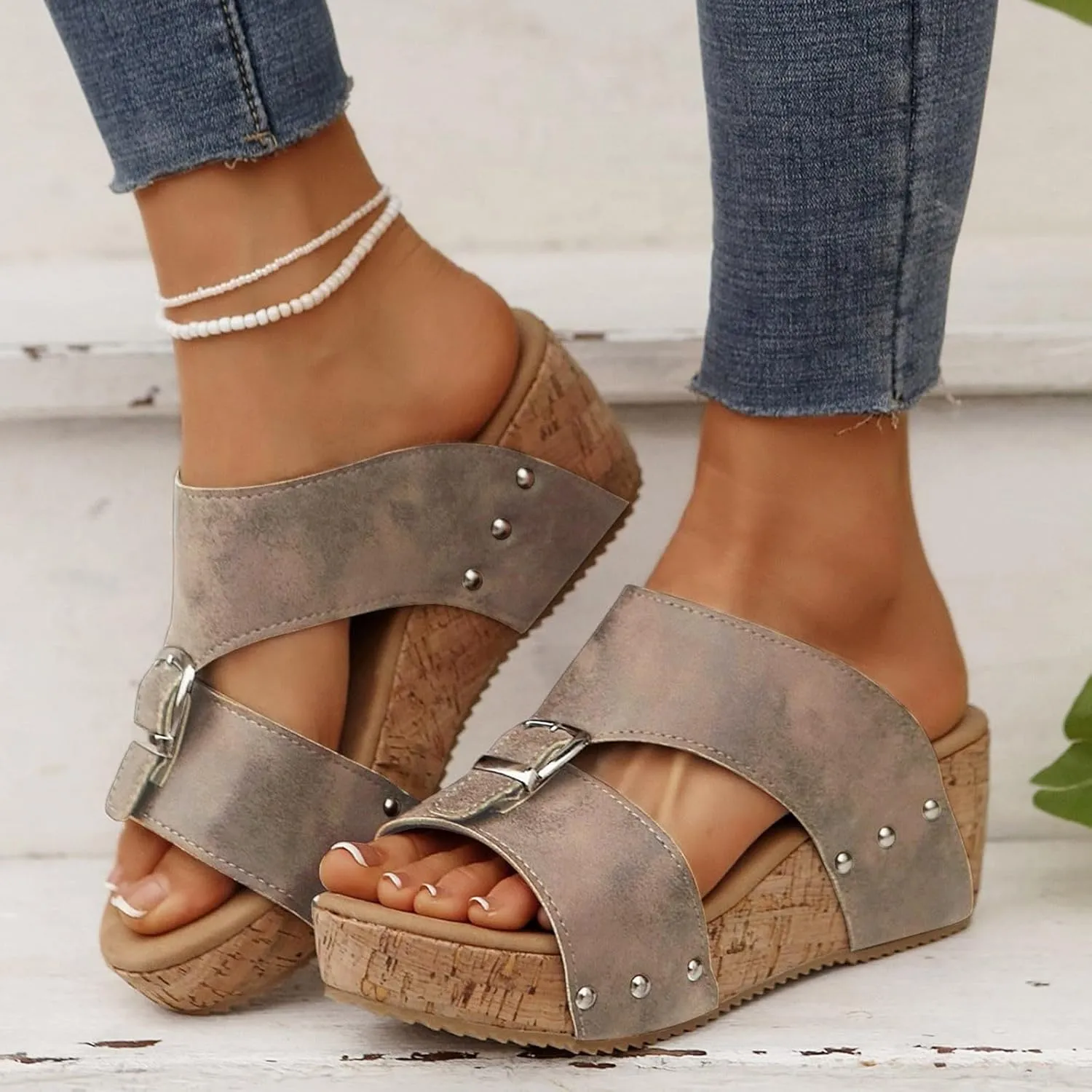Orthopedic Wedge Sandals for Women 2025,Wide Width Dressy Platform Chunky Heels Slides Summer Comfortable Slip On Mules Open Toe Casual High Heels Boho Beach Ladies Sandals