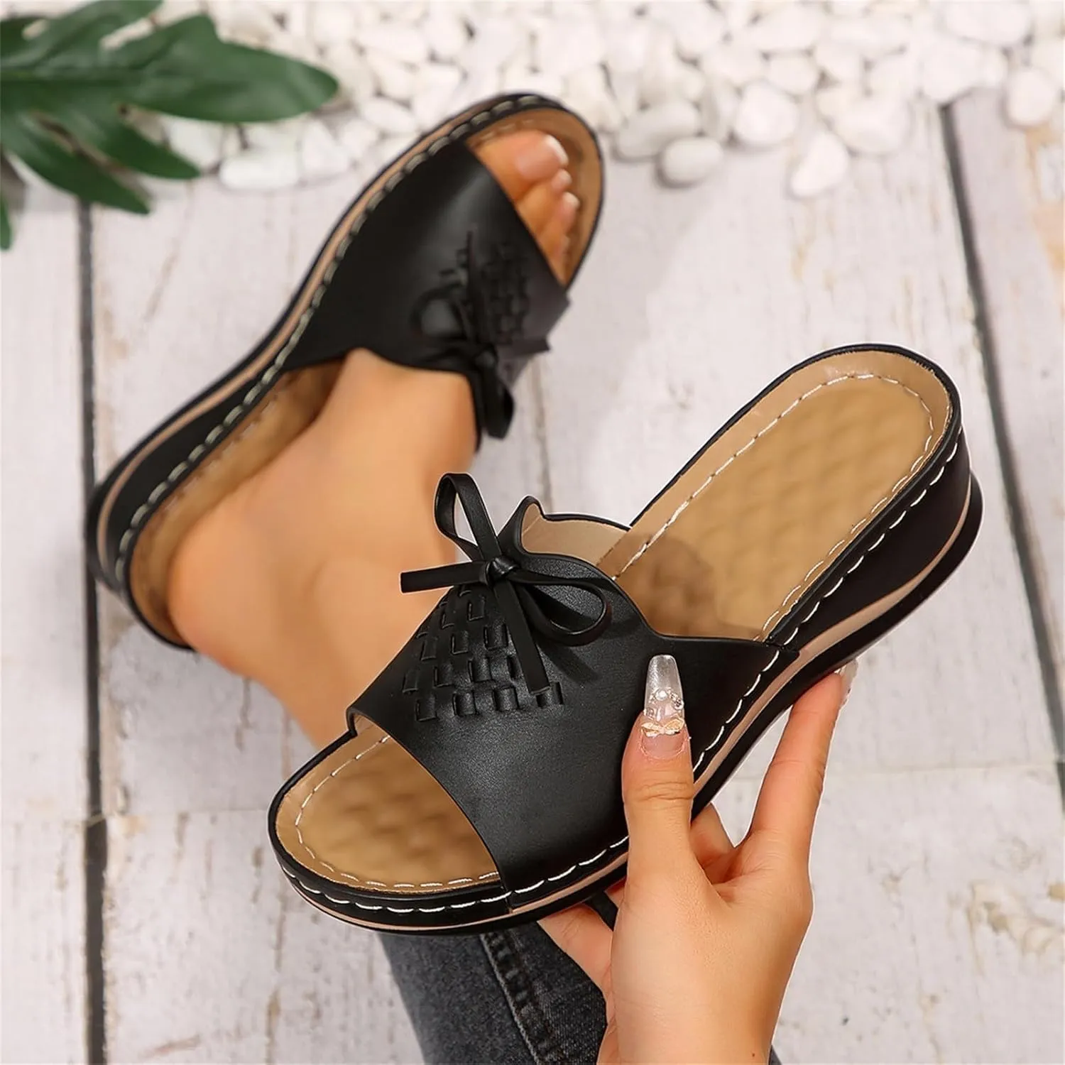 Orthopedic Wedge Sandals for Women Summer Dressy Flat Sandal Open Toe Slip on Sandals Casual Comfortable Beach Outdoor Dress Shoes