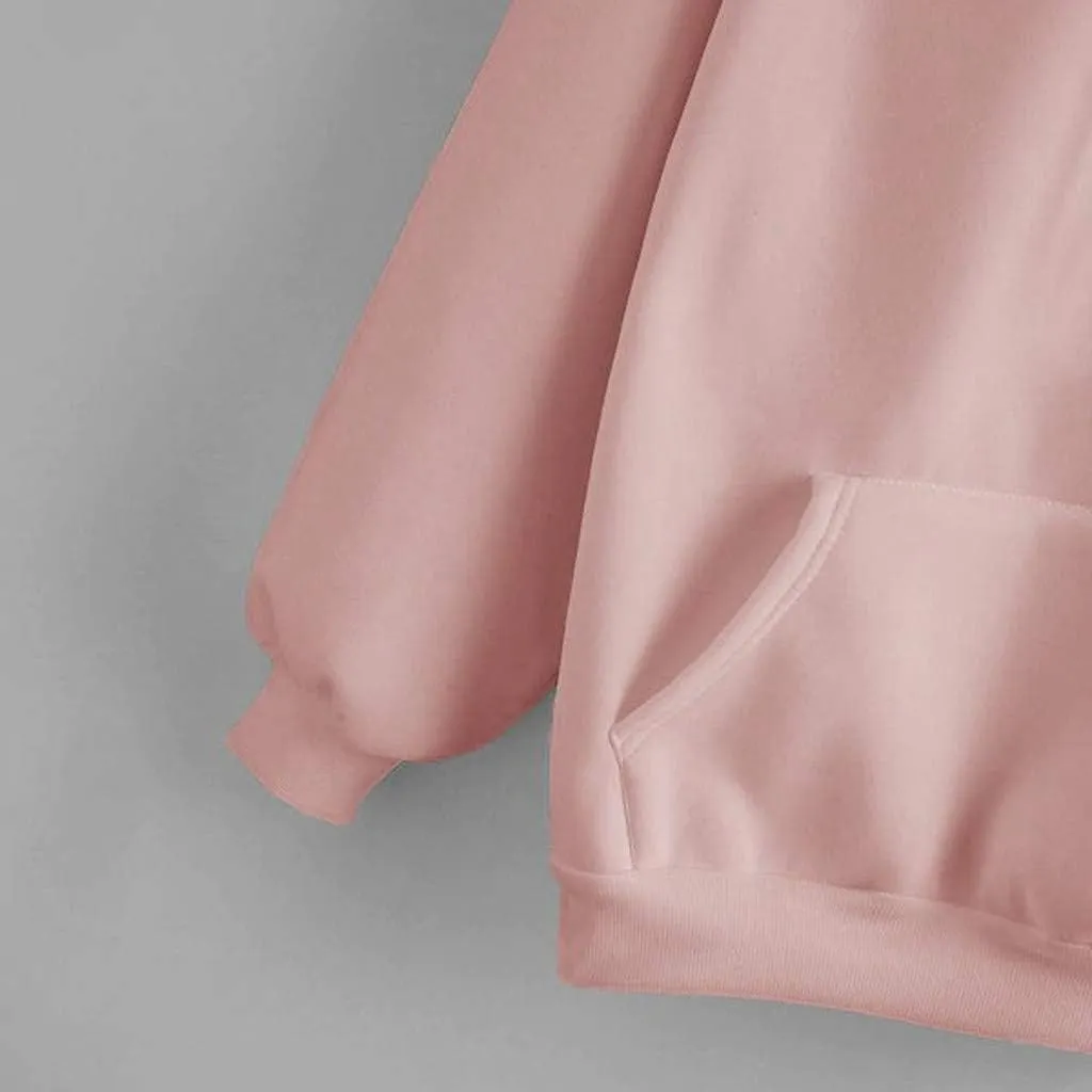 Oversized Sweatshirt Women's Casual Solid Color Hooded Jacket Long Sleeve Pullover Top with Pocket Fleece Hoodies