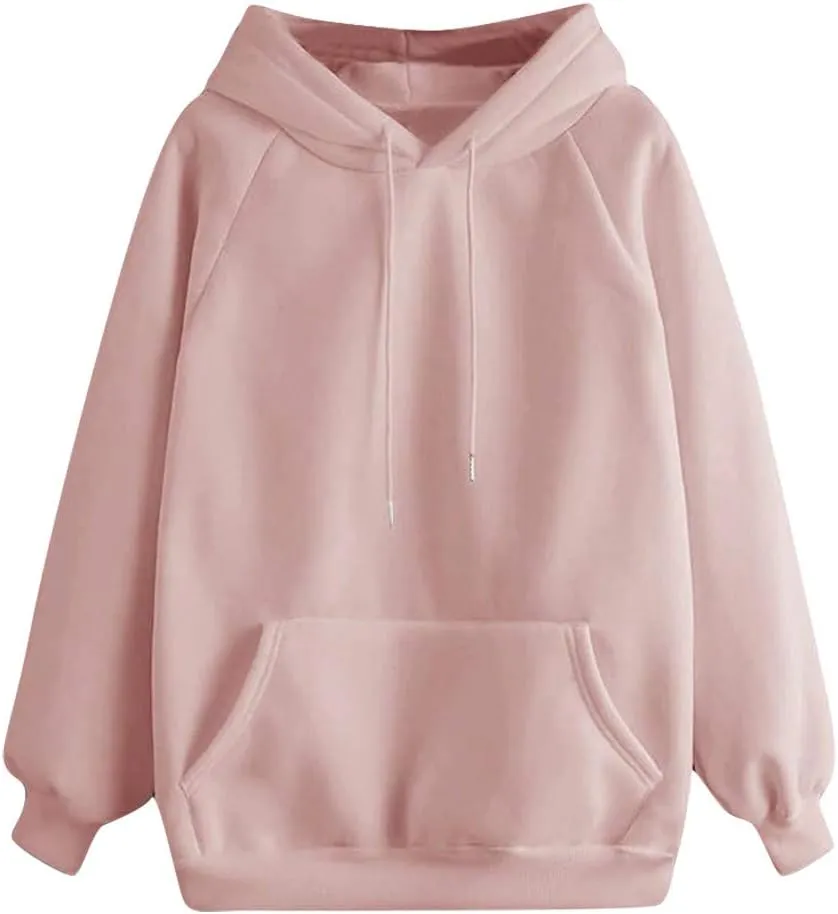 Oversized Sweatshirt Women's Casual Solid Color Hooded Jacket Long Sleeve Pullover Top with Pocket Fleece Hoodies