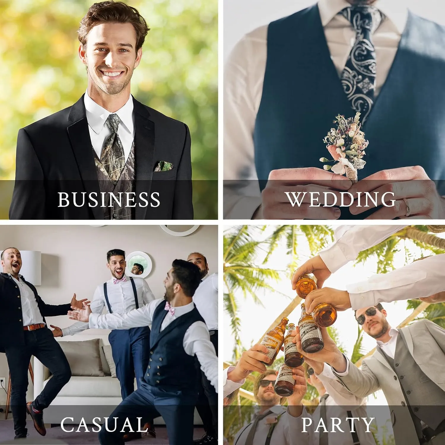 Paisley Vest and Tie Sets for Men Formal Floral Jacquard Suit Vests Ties Pocket Square Cufflinks 5PCS Tuxedo Waistcoat