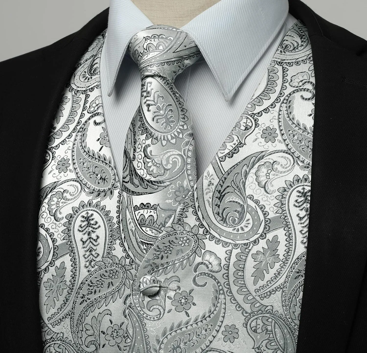 Paisley Vest and Tie Sets for Men Formal Floral Jacquard Suit Vests Ties Pocket Square Cufflinks 5PCS Tuxedo Waistcoat