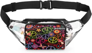 Peace Sign Flowers Clear Fanny Pack Stadium Approved Adjustable Clear Belt Bag Cute Waist Bags for Women Men Travel Sports Events Hiking Concerts