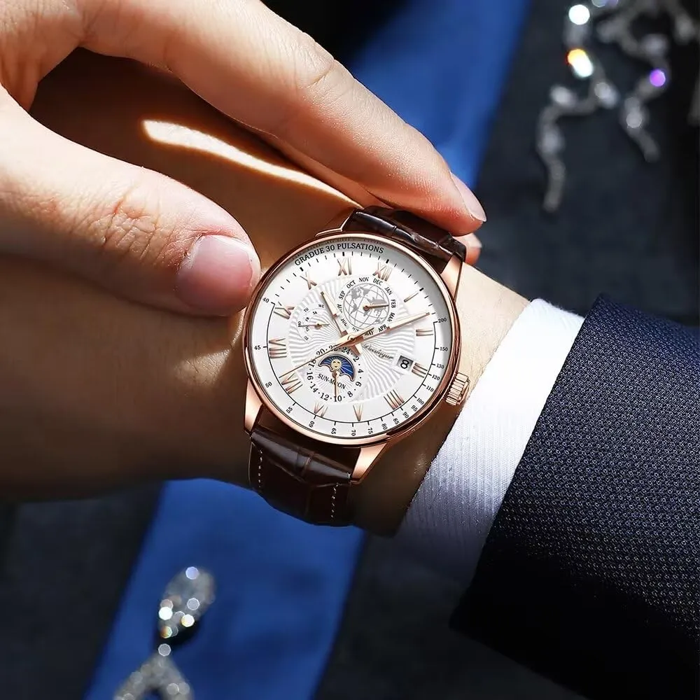 Poedagar Men Watch Fashion Sport Men's Wristwatch Waterproof Luminous Leather Date Quartz Watches Man Clock