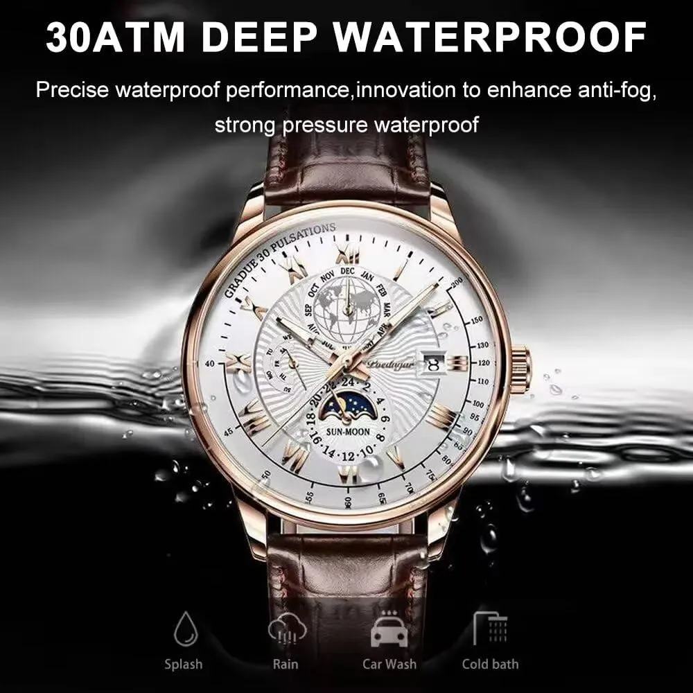 Poedagar Men Watch Fashion Sport Men's Wristwatch Waterproof Luminous Leather Date Quartz Watches Man Clock