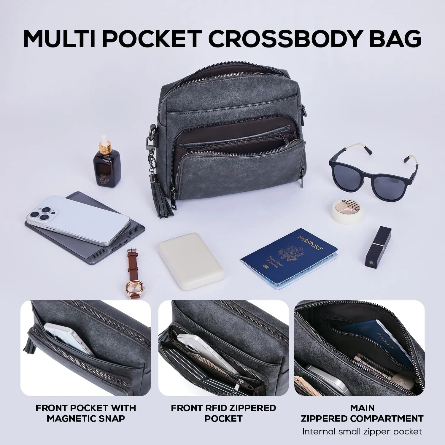 POIUGOYA Crossbody Purses for Women Trendy,Vegan Leather Medium Crossbody Bag,Women's Crossbody Travel Purse Built in Wallet