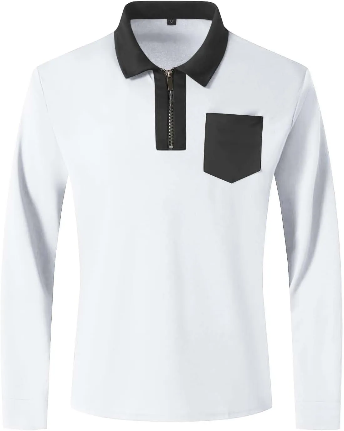 Polo Long Sleeve Shirts for Men Casual Half Zip Golf Shirts Fashion Color Block Basic Tops with Pocket Big and Tall