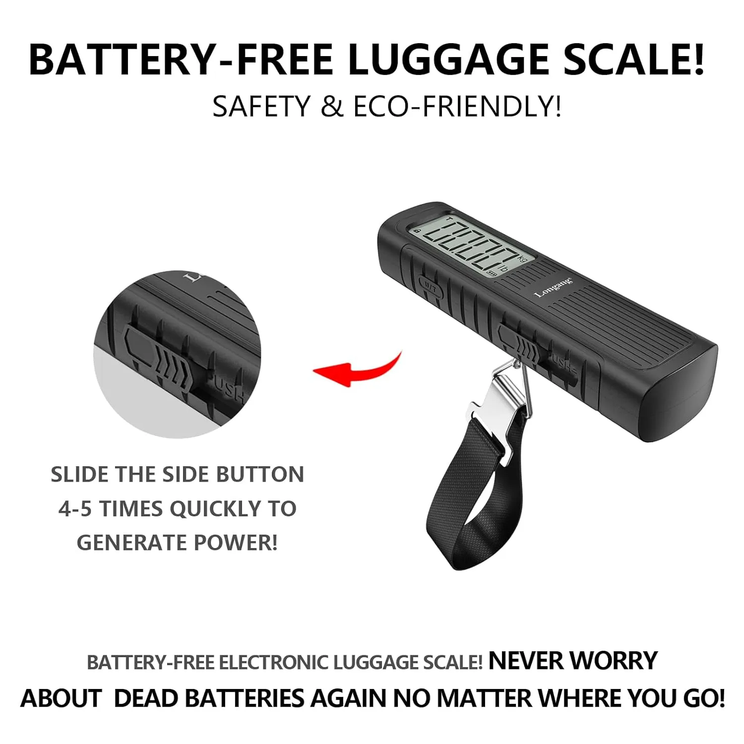 Portable Handheld Luggage Scale, NO Battery Needed, 110lbs/50kg Digital Hanging Scale for Luggages, Suitcases, Backpacks & Bags, Easy Weighing for Travel (Black)