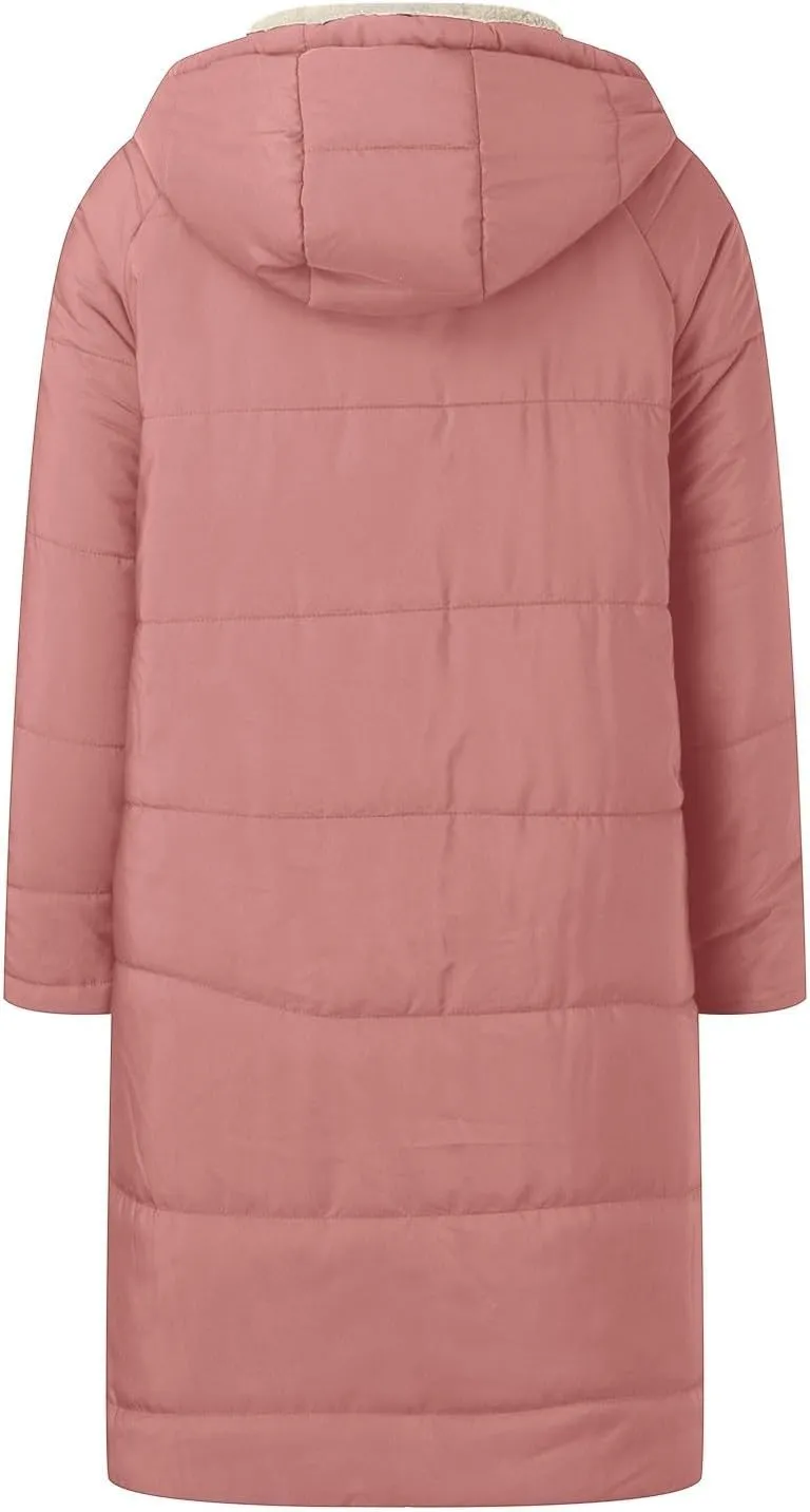 Puffer Coats for Women Winter Warm Fleece Lined Reversible Hooded Down Jackets with Pockets Knee Length Outerwear 2024
