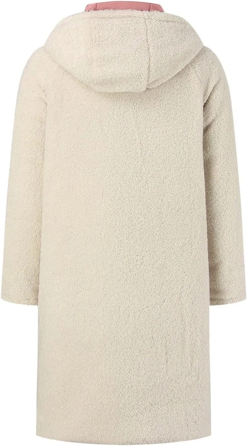 Puffer Coats for Women Winter Warm Fleece Lined Reversible Hooded Down Jackets with Pockets Knee Length Outerwear 2024
