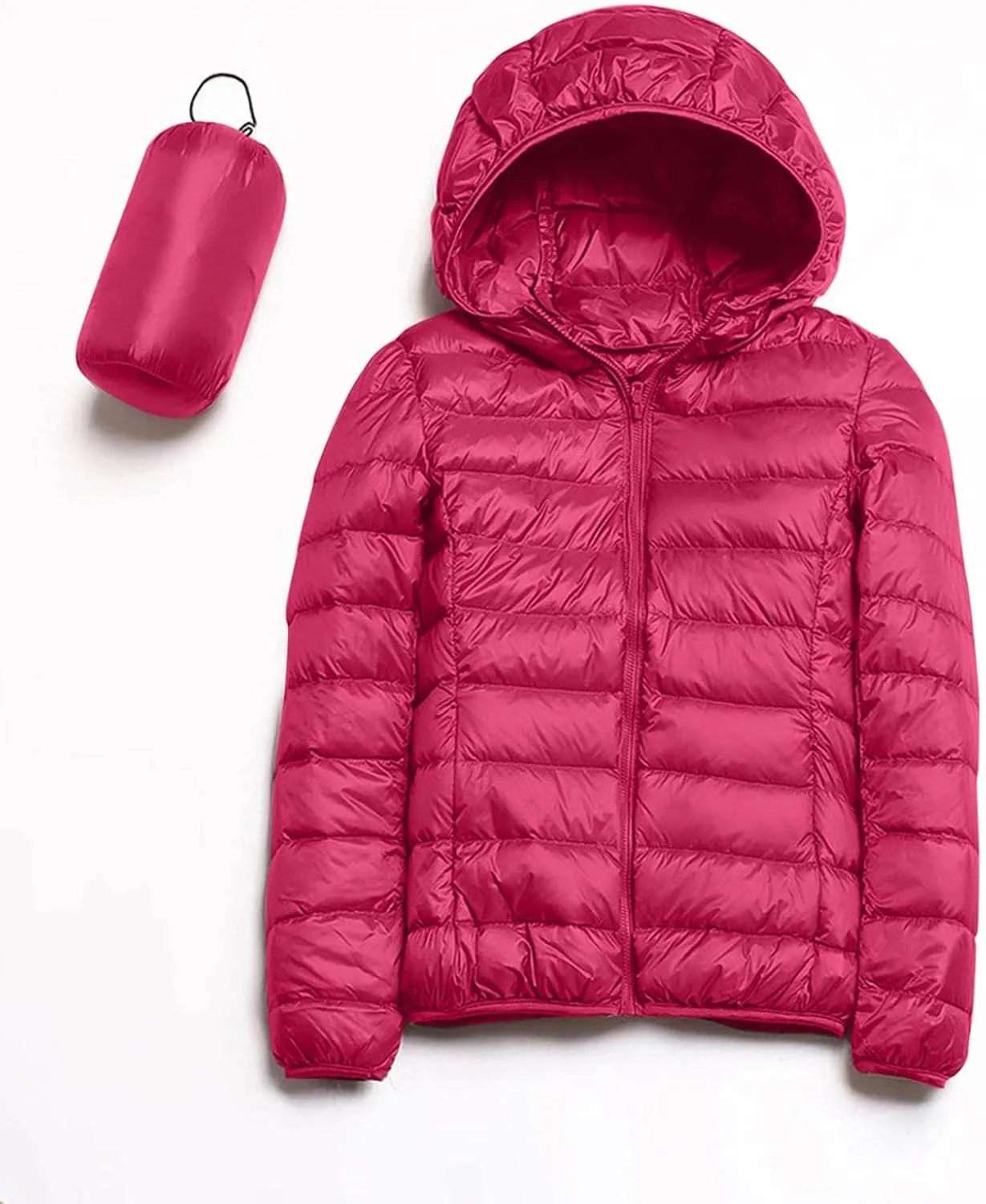 Puffer Jacket for Women Long Sleeve High Neck Full Zip Up Plain Hooded Down Coat With Pocket With Hood Stand-up Collar Dowm