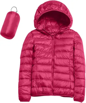 Puffer Jacket for Women Long Sleeve High Neck Full Zip Up Plain Hooded Down Coat With Pocket With Hood Stand-up Collar Dowm