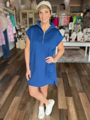 Quarter Zip Jacquard Dress in Navy